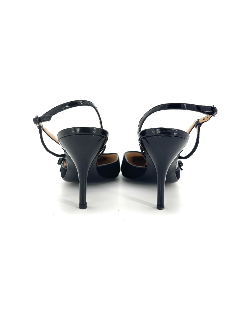 Chanel Vintage Bow CC Cap Toe Jersey Patent Pointed Toe Slingback Pumps 40 - Picture 3 of 10